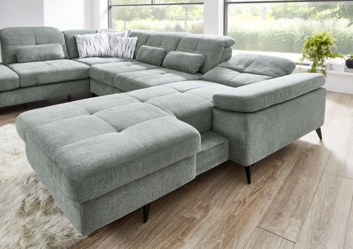 Sedačka SORENA U, ľavá, sv.sivá ženilka, s funkciami - čierna/svetlosivá, Modern, kov/textil (255/353/198cm) - Premium Living