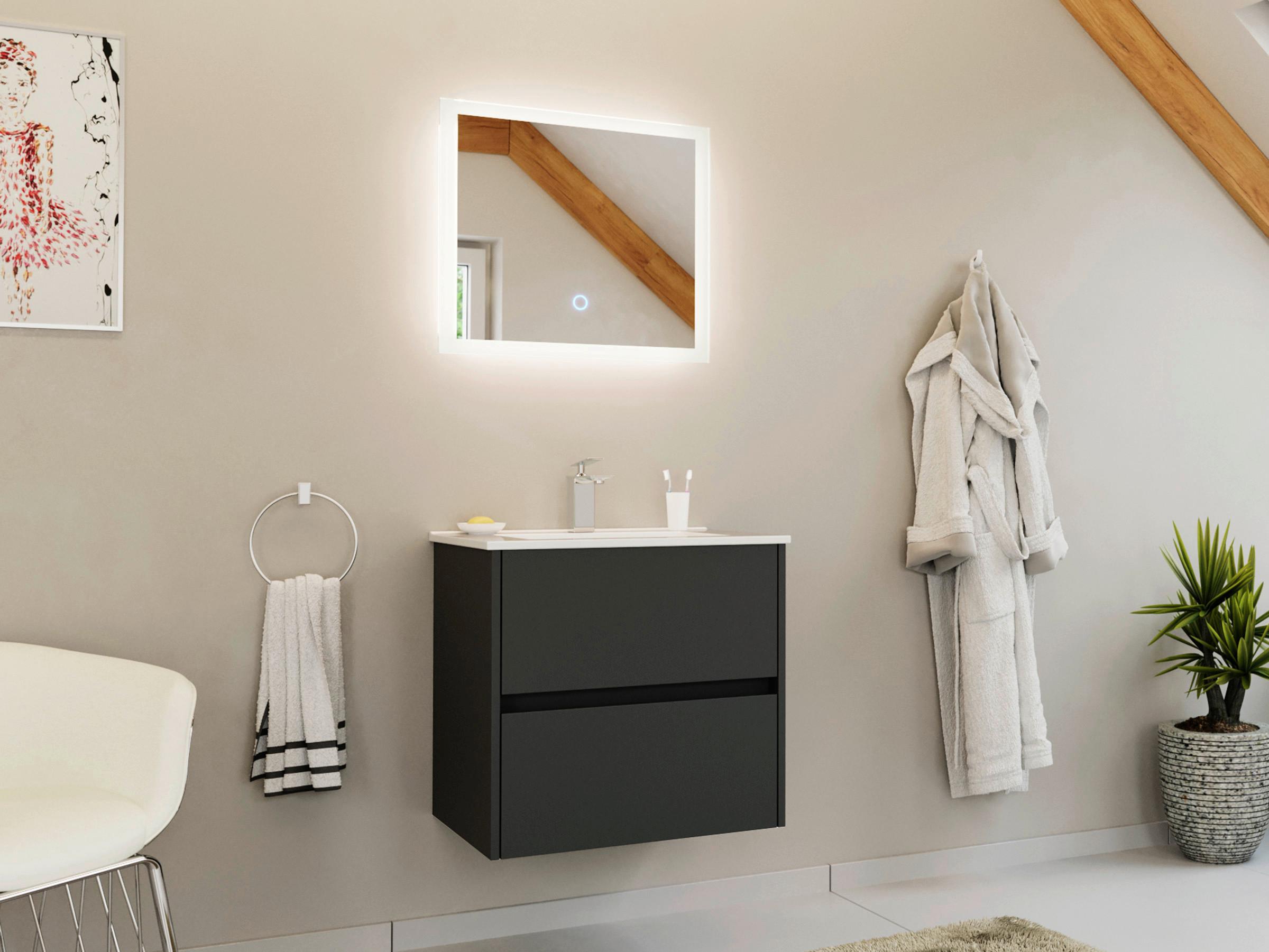 BADEZIMMER Limes, Graphitfarben B: 60 cm - Graphitfarben/Weiß, Basics, Keramik/Holzwerkstoff (60/60/46cm) - MID.YOU