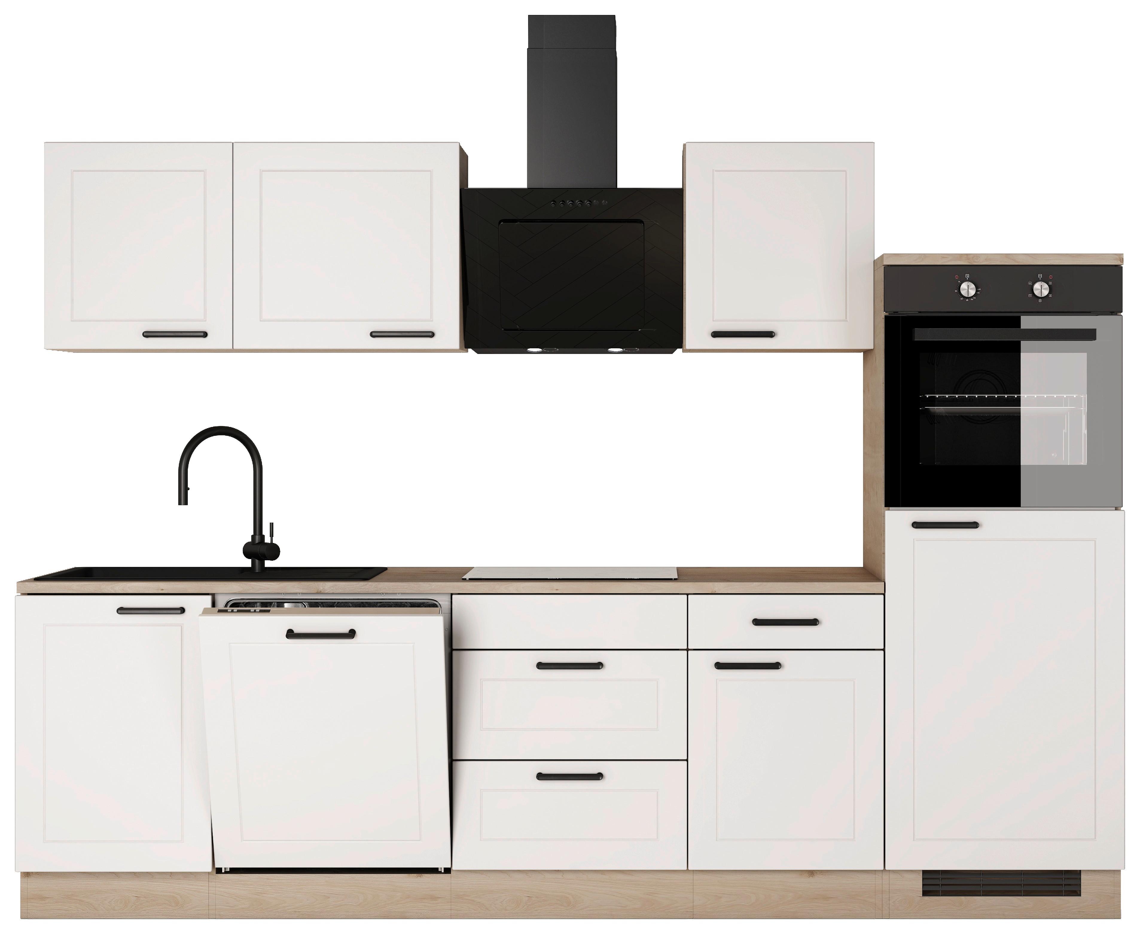 Kuchyňský blok JULIA bez spotřebičů a dřezu - bílá/barvy dubu, Romantický / Rustikální, kov/kompozitní dřevo (280/200/60cm)
