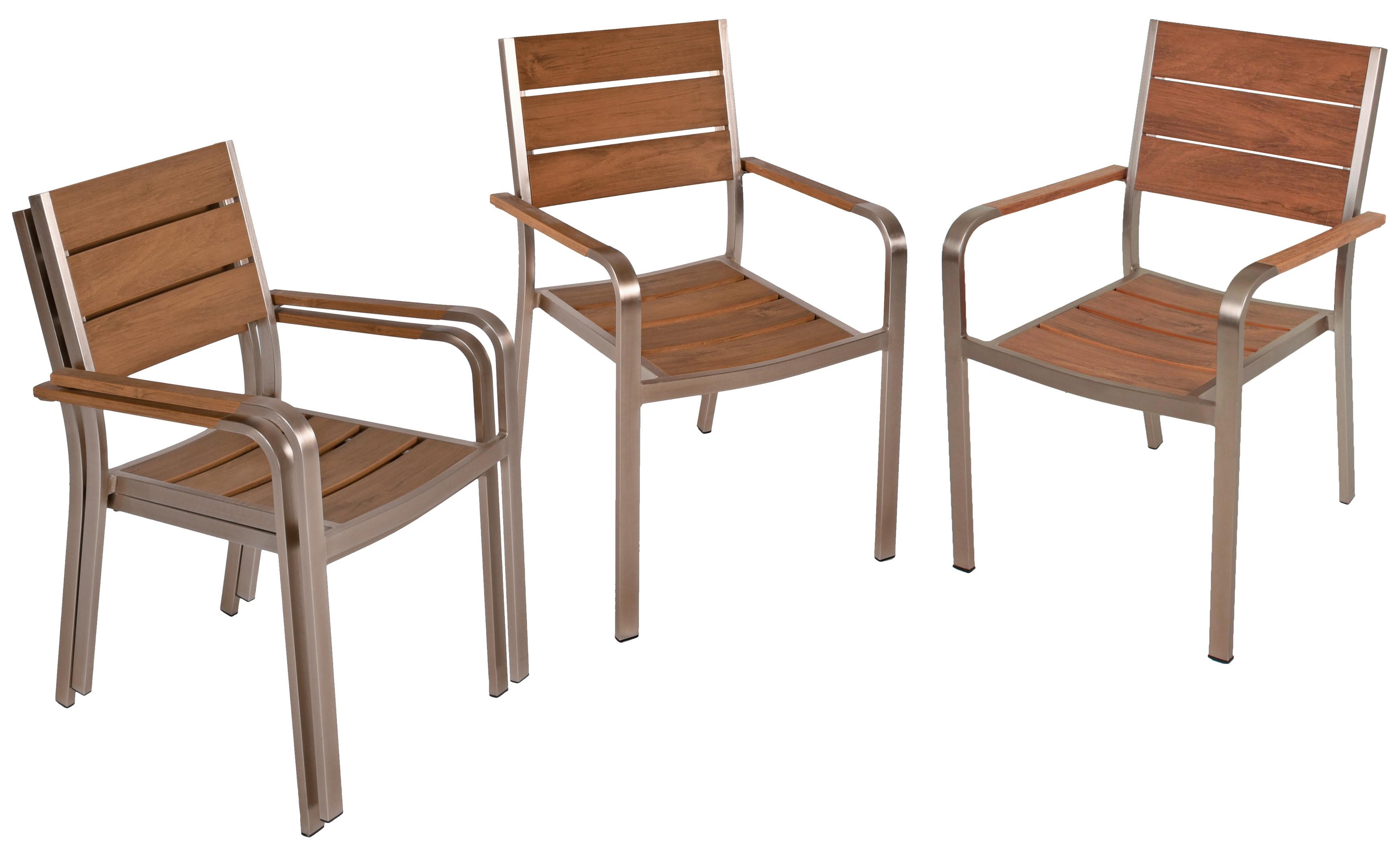Gartensessel Stapelb. Florence 4er-Set Teakholz/Aluminium - Champagner/Teakfarben, Basics, Kunststoff/Metall (55/85/60cm) - Gardenson