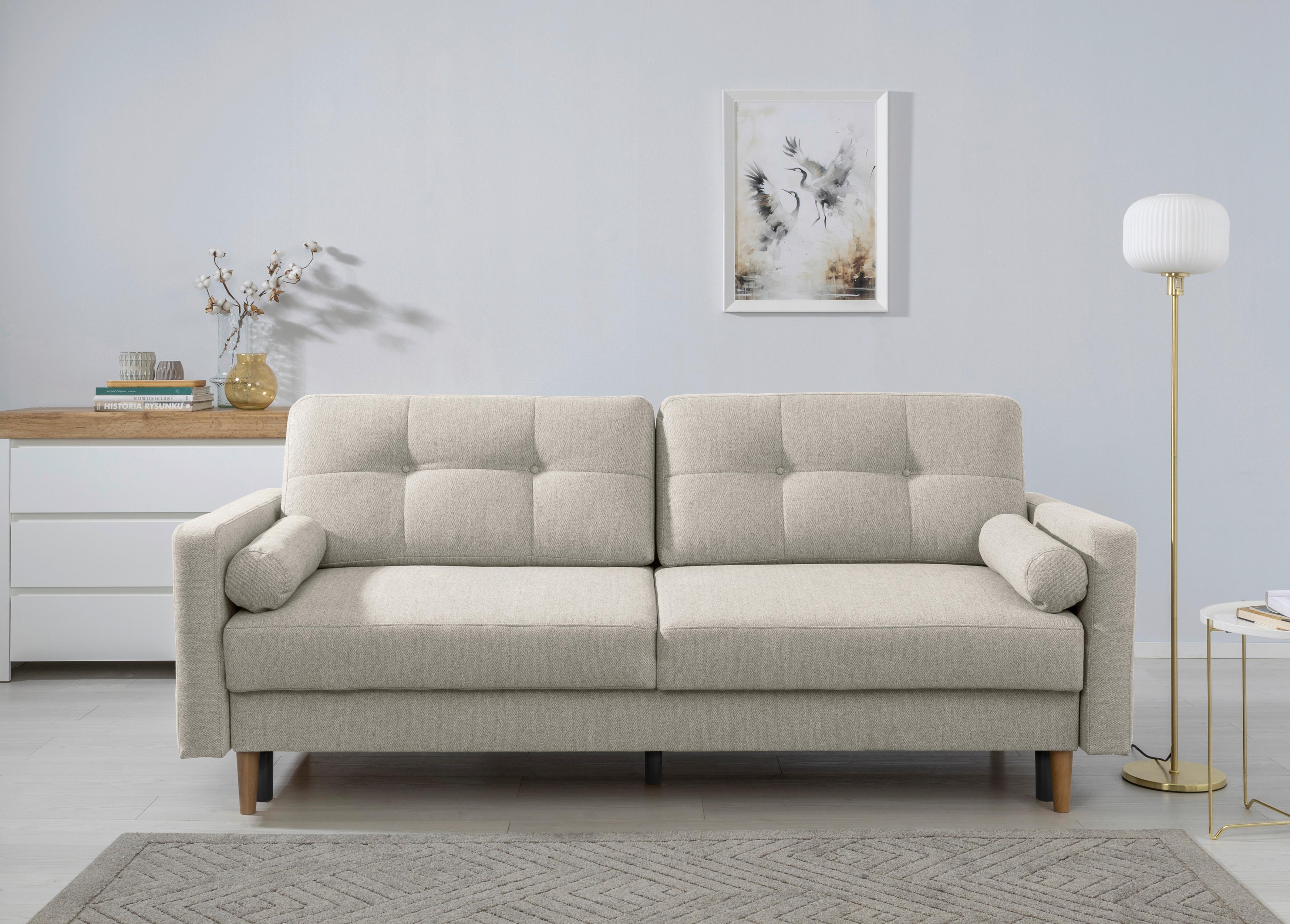 Schlafsofa Noret, Hellgrau B: 222 Cm - Buchefarben/Hellgrau, Design, Textil (222/93/99cm) - MID.YOU