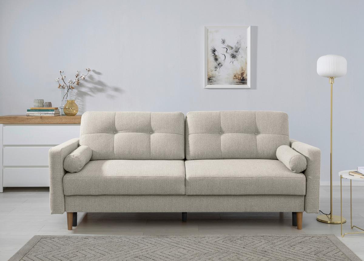 Schlafsofa Noret, Hellgrau B: 222 Cm - Buchefarben/Hellgrau, Design, Textil (222/93/99cm) - MID.YOU