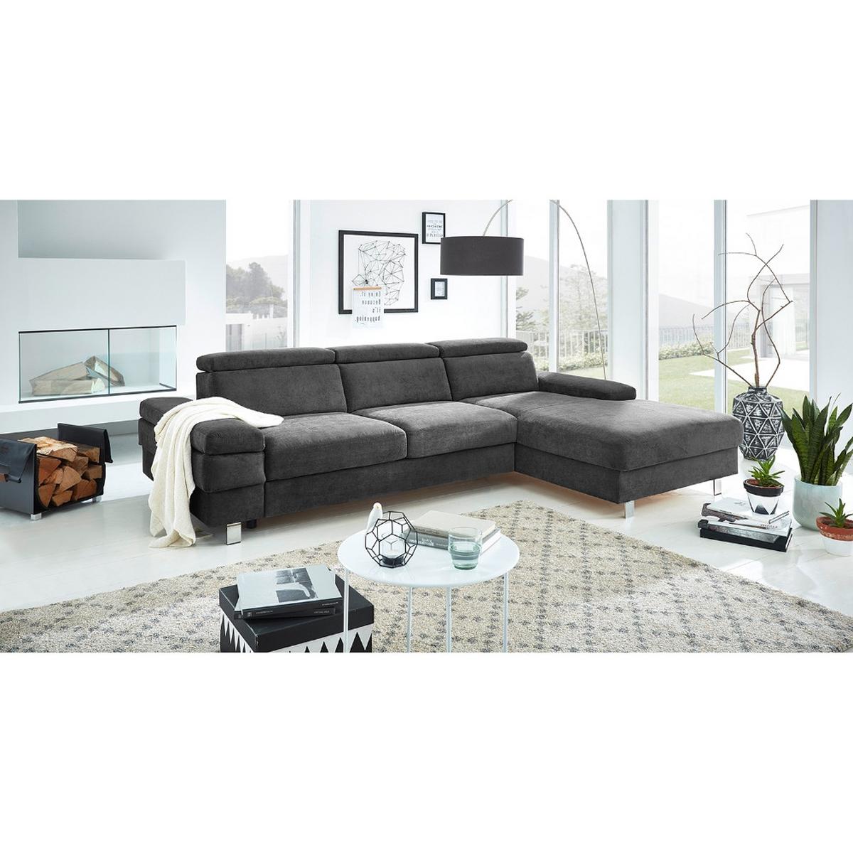 Ecksofa Elvis, Anthrazit S: 259x182 Cm - Anthrazit/Silberfarben, KONVENTIONELL, Textil (259/182cm) - Trendmanufaktur