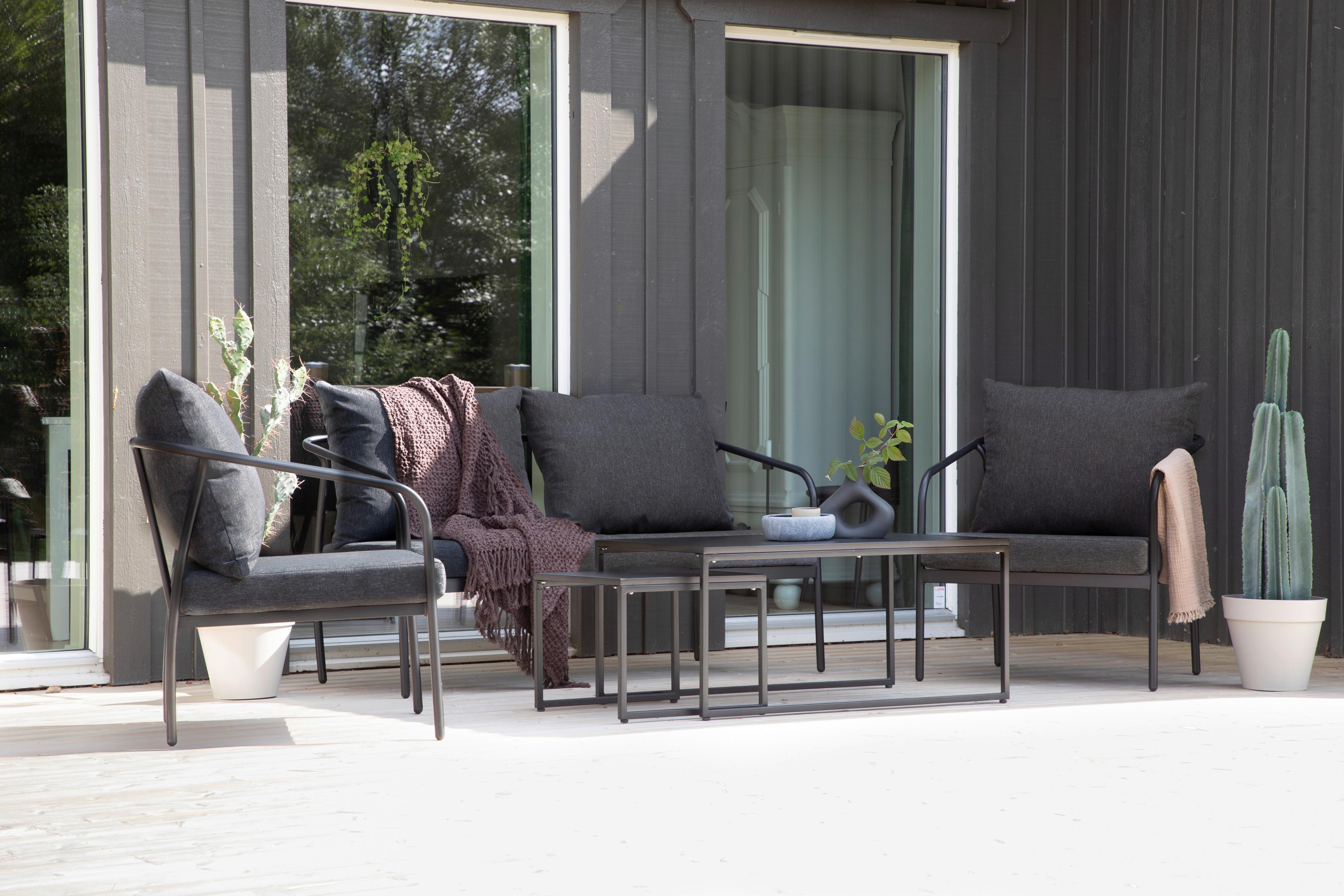 Loungegarnitur Sopot - Dunkelgrau/Schwarz, KONVENTIONELL, Textil/Metall - Gardenson