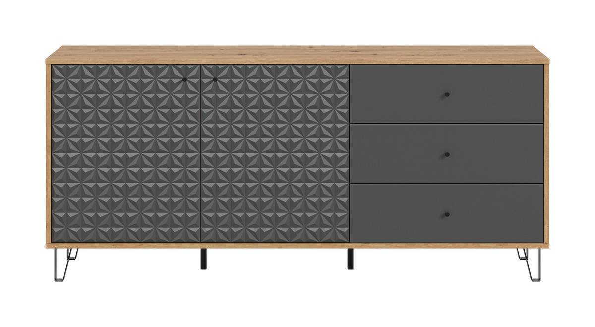 Sideboard Prisma Anthrazit/eiche B: 170 Cm - Anthrazit/Schwarz, Design, Holzwerkstoff (170/76/40cm) - Livetastic