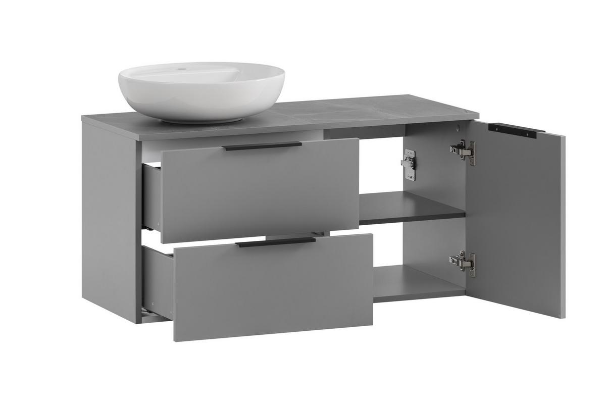 Waschbecken Mit Unterschrank Alessio B: 92,3 Cm Grau - Platinfarben/Weiß Hochglanz, MODERN, Keramik/Holzwerkstoff (92,3cm) - MID.YOU