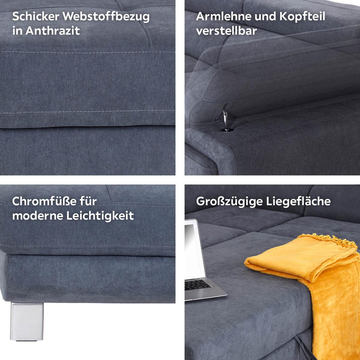 Ecksofa Mit Schlaffunktion & Bettkasten Savona Blaugrau - Blaugrau, MODERN, Textil (230/270cm) - Ondega