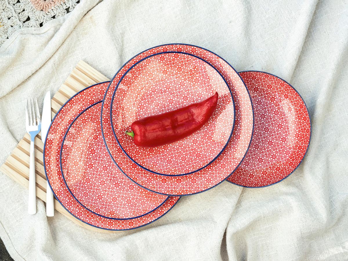 Tafelservice Keramik, Rot/Weiß, 12--Teilig. - Rot/Weiß, Basics, Keramik - Creatable