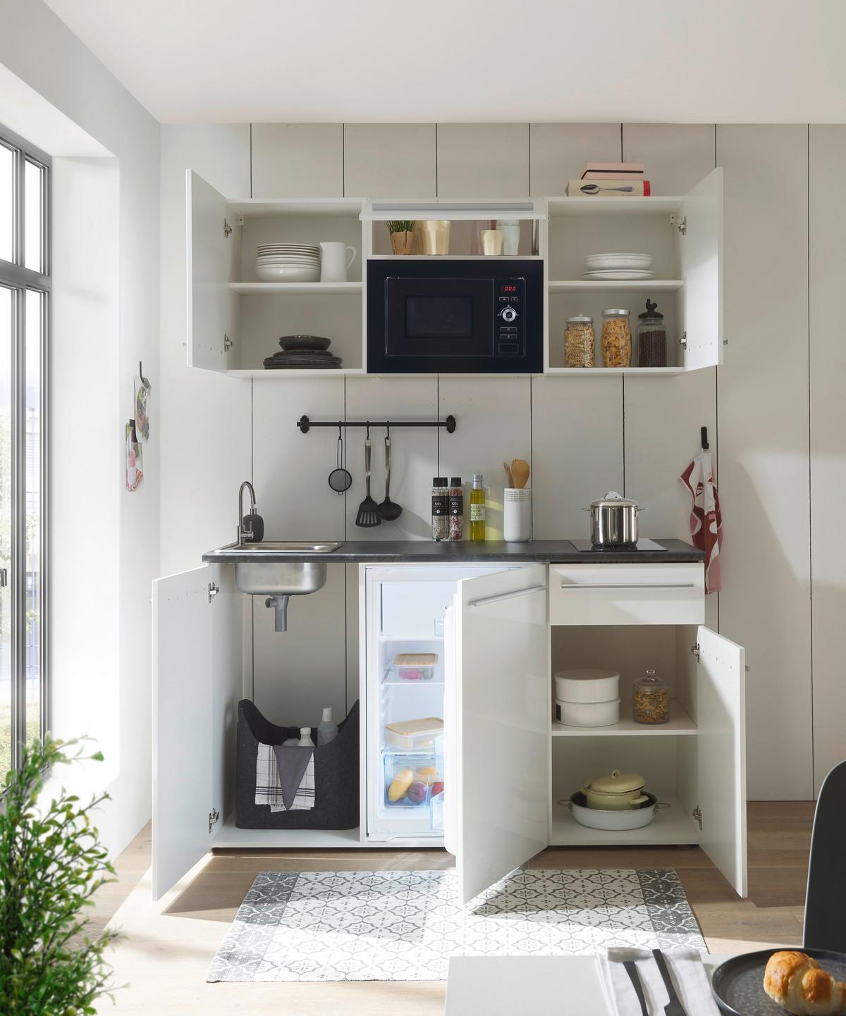 Kuchyňský blok bez spotřebičů JAZZ SINGLE - bílá/barvy stříbra, Trend, kompozitní dřevo/plast (160cm) - MID.YOU