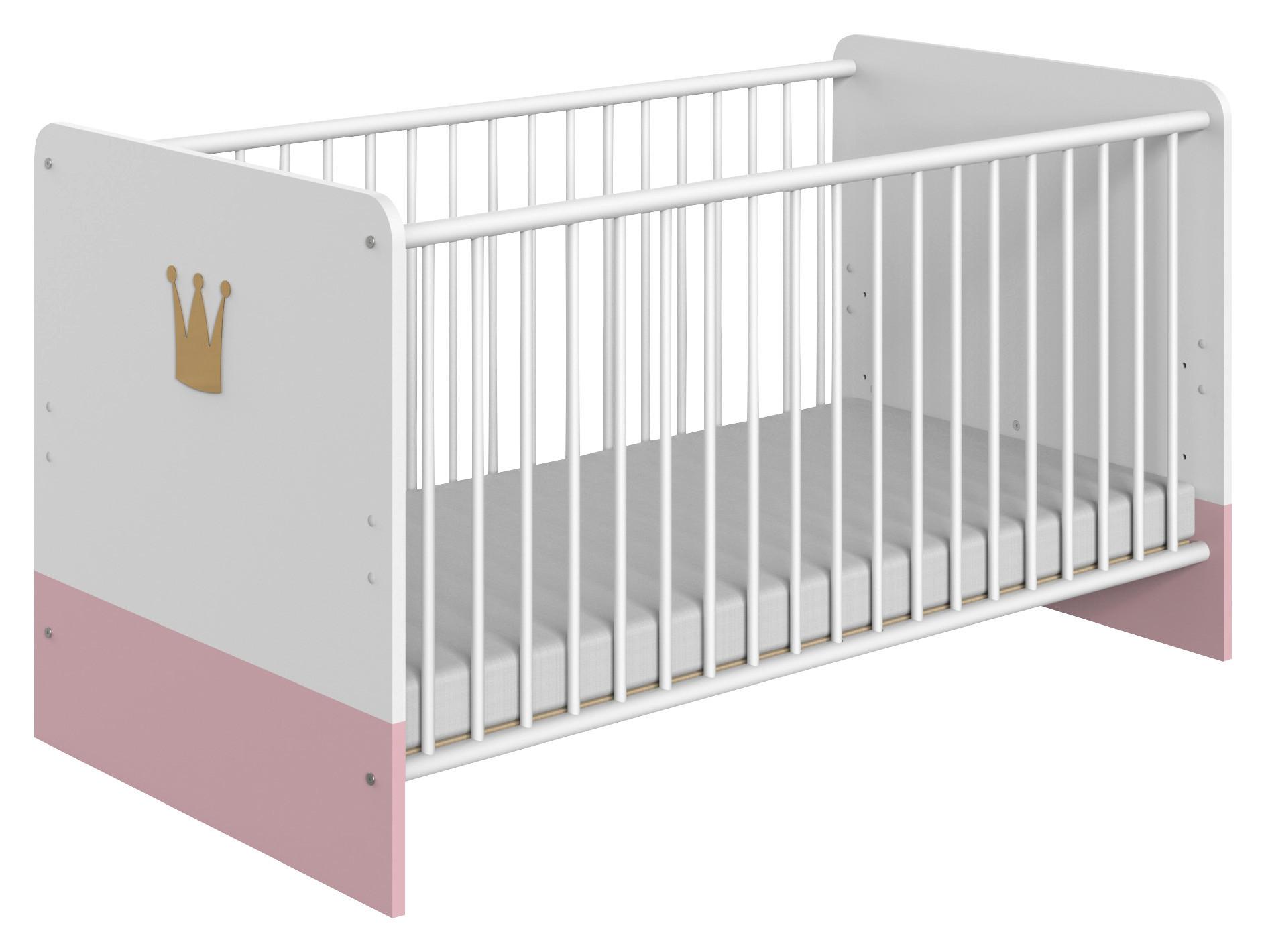 Rácsos Kiságy Cindy 2 - rózsaszín/fehér, faalapú anyag (80/85/144cm)