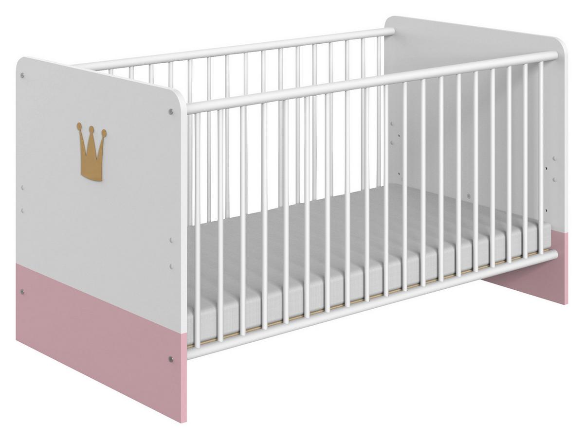 Rácsos Kiságy Cindy 2 - rózsaszín/fehér, faalapú anyag (80/85/144cm)