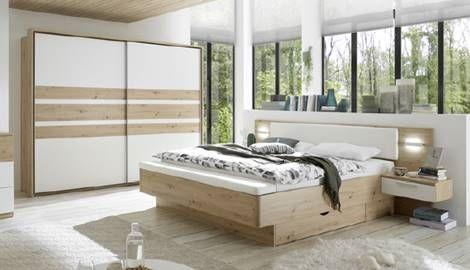 Bett Catania Weiß/Eiche Artisan - Schwarz/Eiche Artisan, MODERN, Holzwerkstoff/Textil (180/200cm) - Livetastic