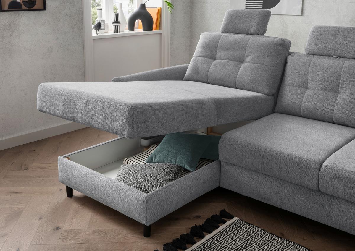 Ecksofa Brizzini Silberfarben S: 176/250-280 Cm - Mintgrau/Silberfarben, MODERN, Holz/Textil (176/250-280cm) - Livetastic