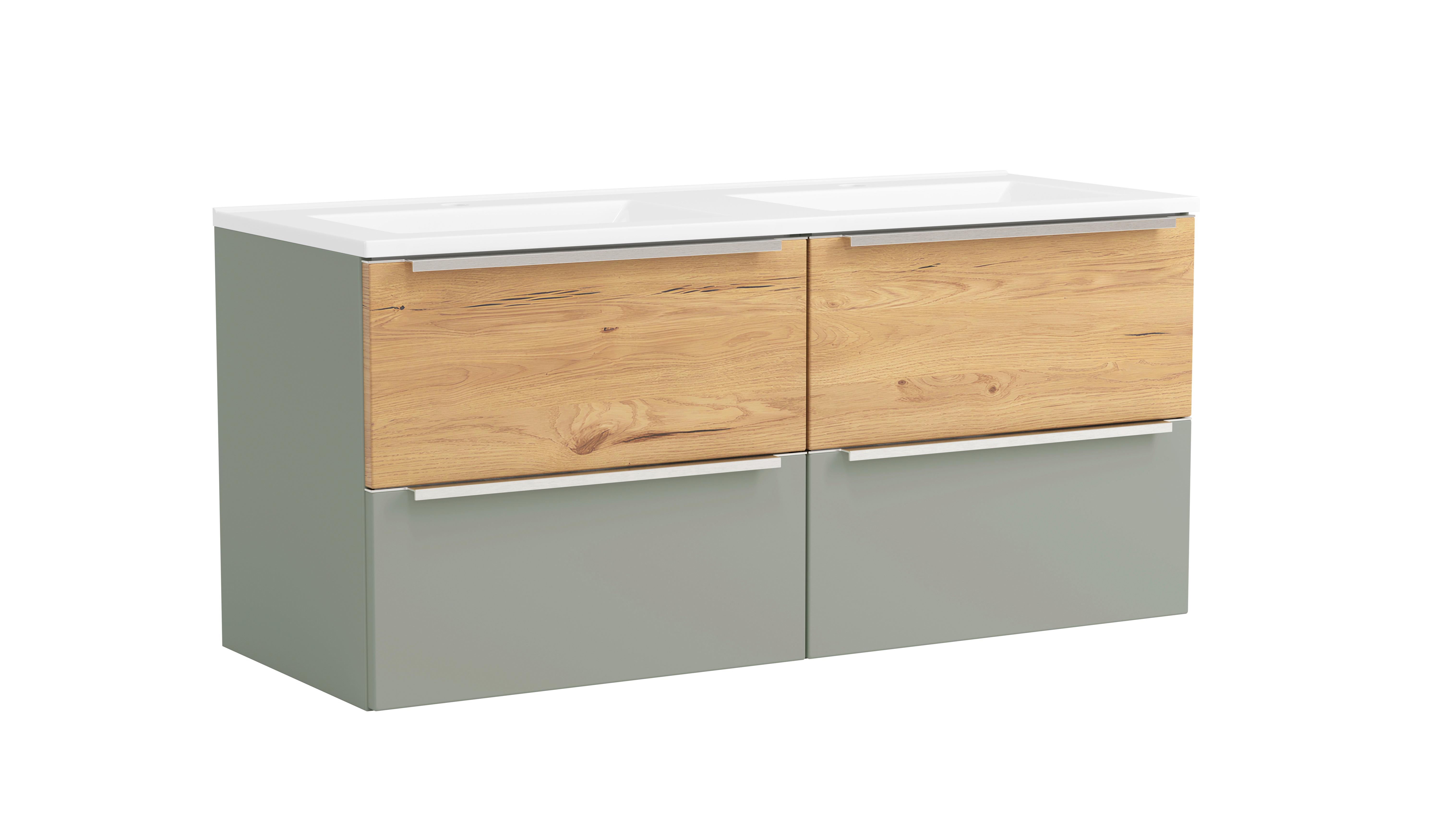 WASCHTISCHKOMBI Schilfgrün/Wildeiche B: 120cm - Schilfgrün/Wildeiche, Trend, Holzwerkstoff/Stein (120/54/47cm) - Held