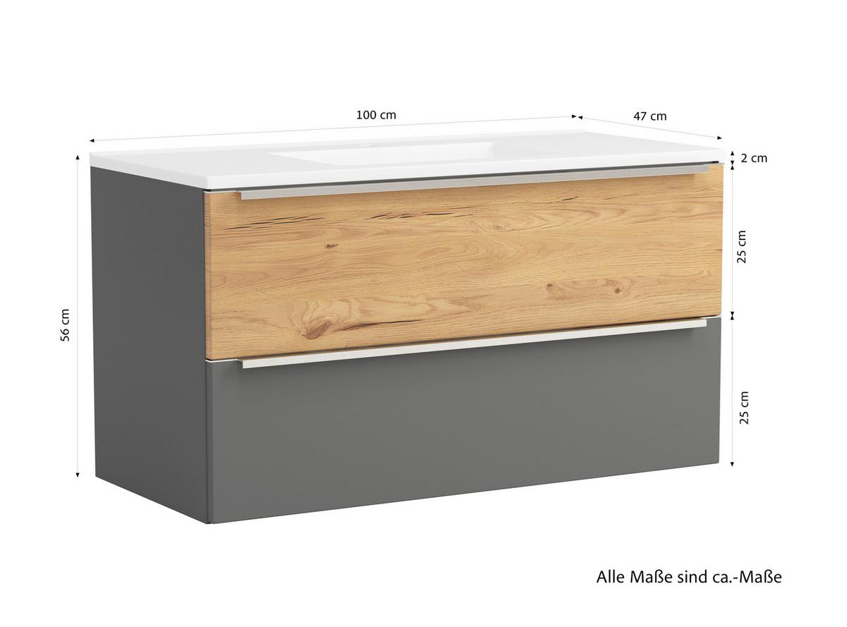 WASCHTISCHKOMBI Verona Grau/Wildeiche B: 100cm - Wildeiche/Weiß, Trend, Holzwerkstoff/Stein (100/54/47cm) - Held