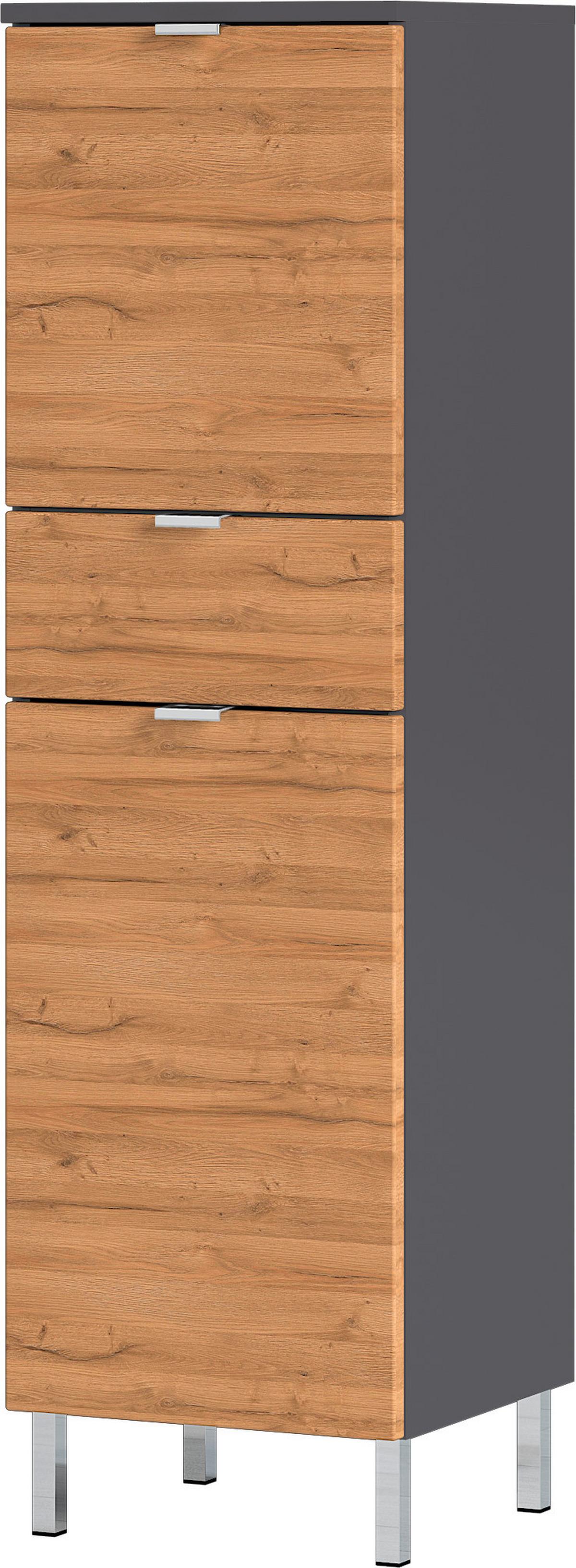 Midischrank Bad BxH 34x120 cm Eiche Dekor/ Graphit - Chromfarben/Eichefarben, KONVENTIONELL, Holzwerkstoff (34/120/34cm) - Germania