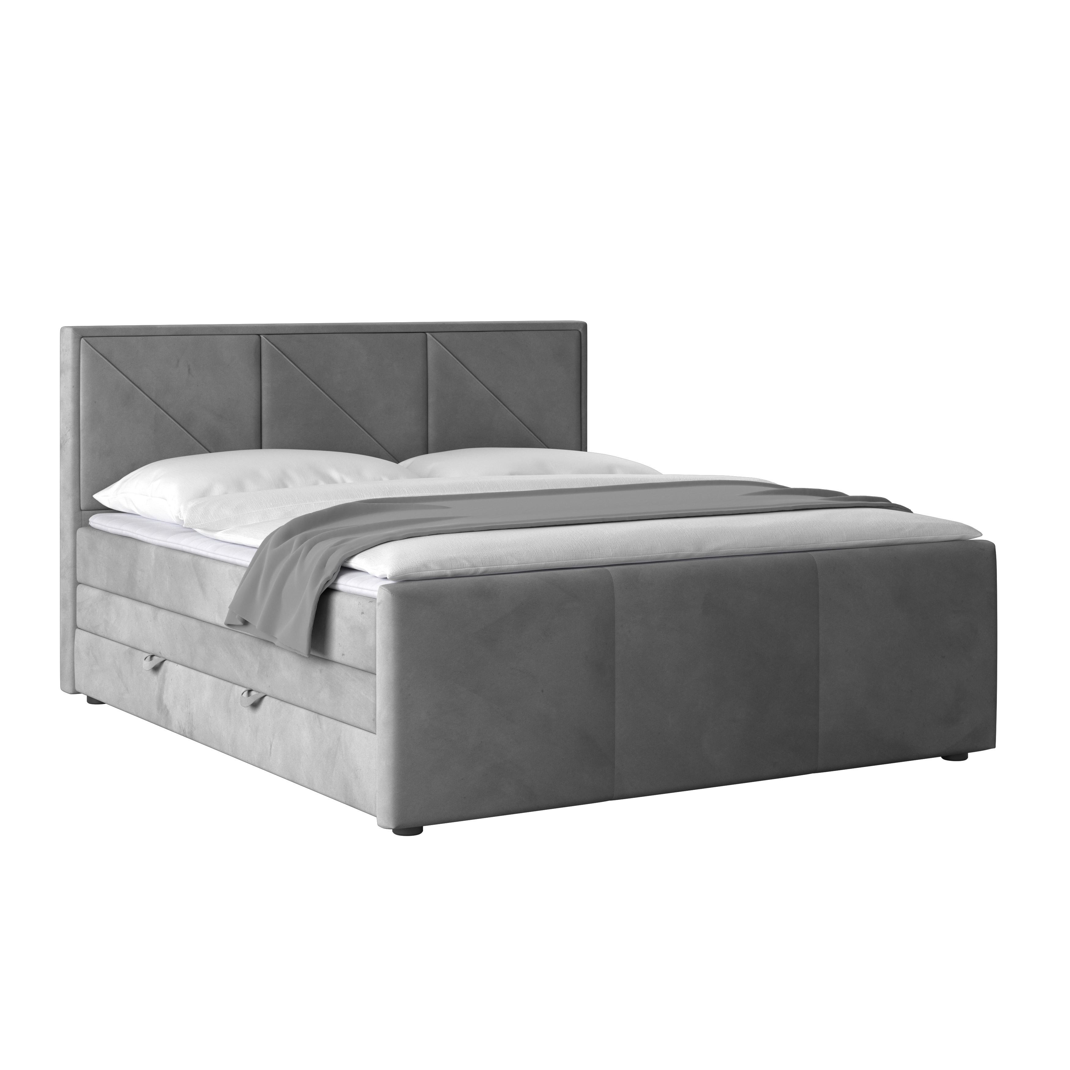 Boxspringbett Bologna 180x200 cm Hellgrau - Hellgrau/Schwarz, MODERN, Holzwerkstoff/Kunststoff (180/200cm) - MID.YOU