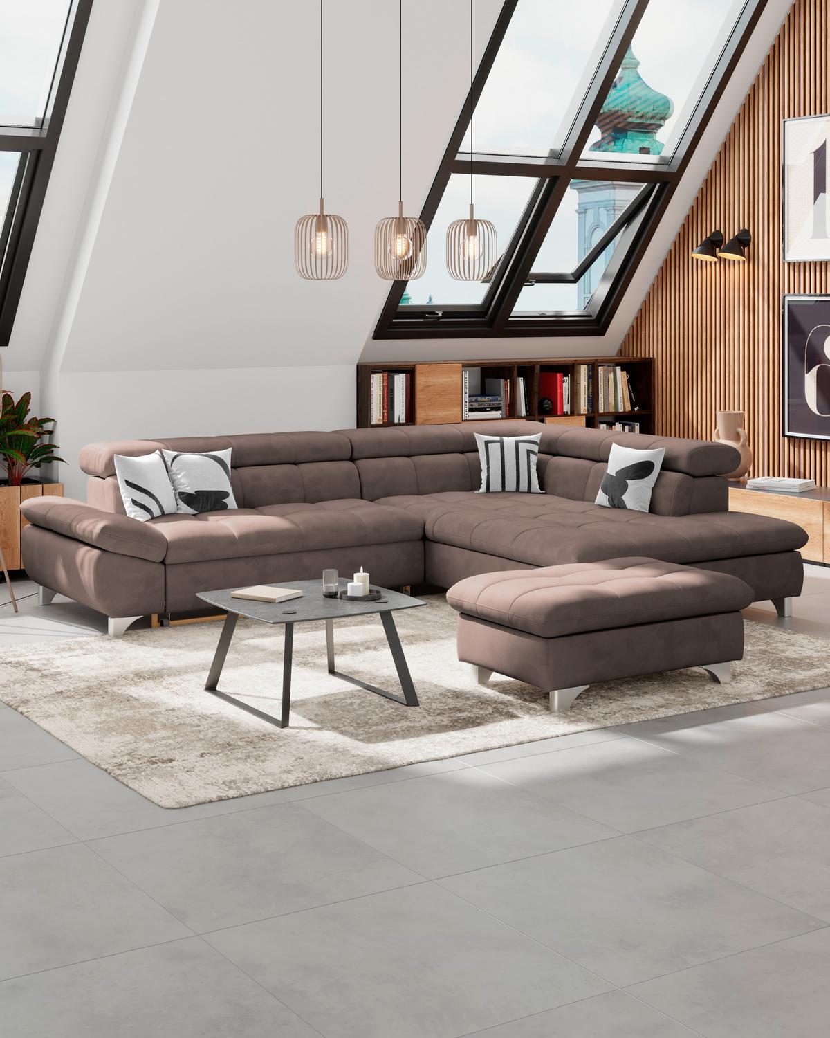 Hocker Gemini Dunkelbraun, B: 108cm - Chromfarben/Dunkelbraun, KONVENTIONELL, Textil (108/46/108cm)