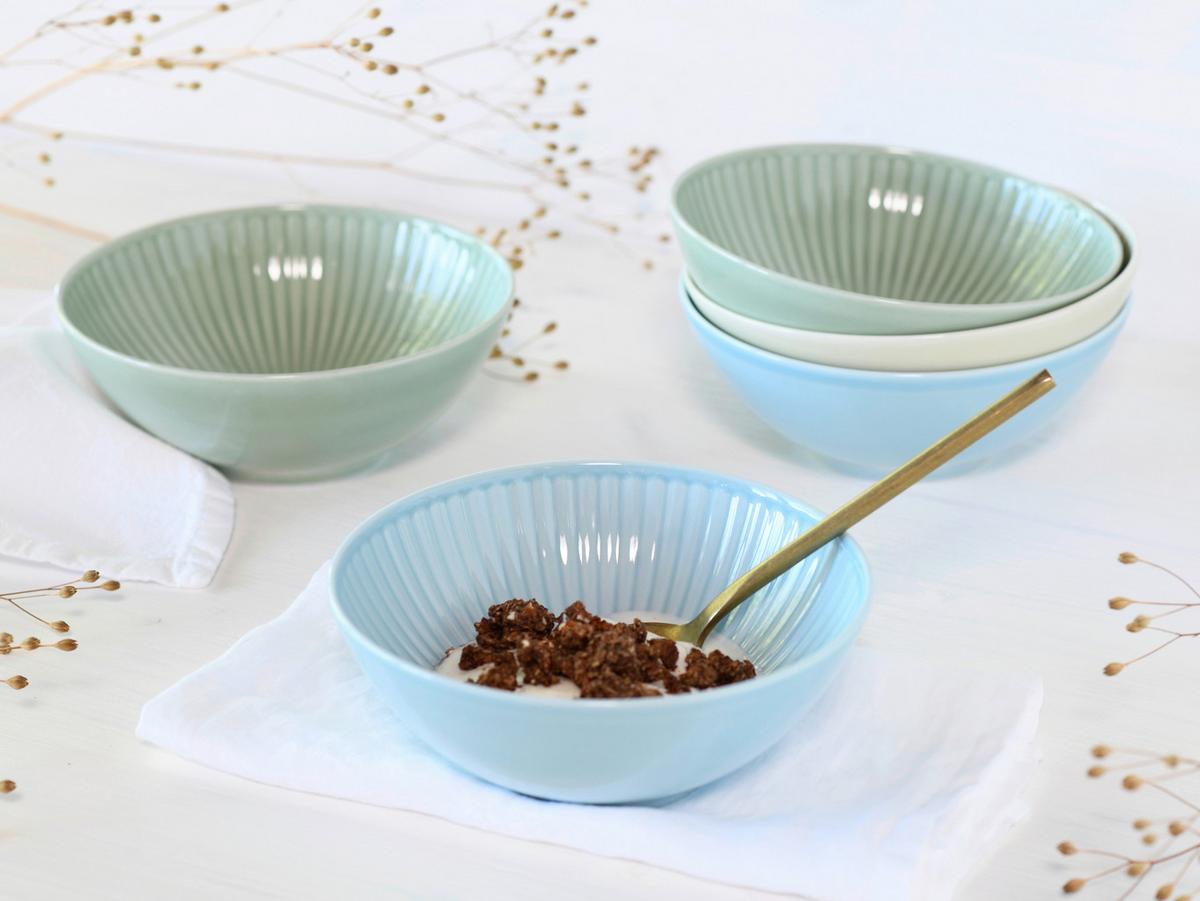 Schüsselset Valencia 6--Teilig., Creme, Grün, Blau - Pastellblau/Pastellgrün, Basics, Keramik - Creatable