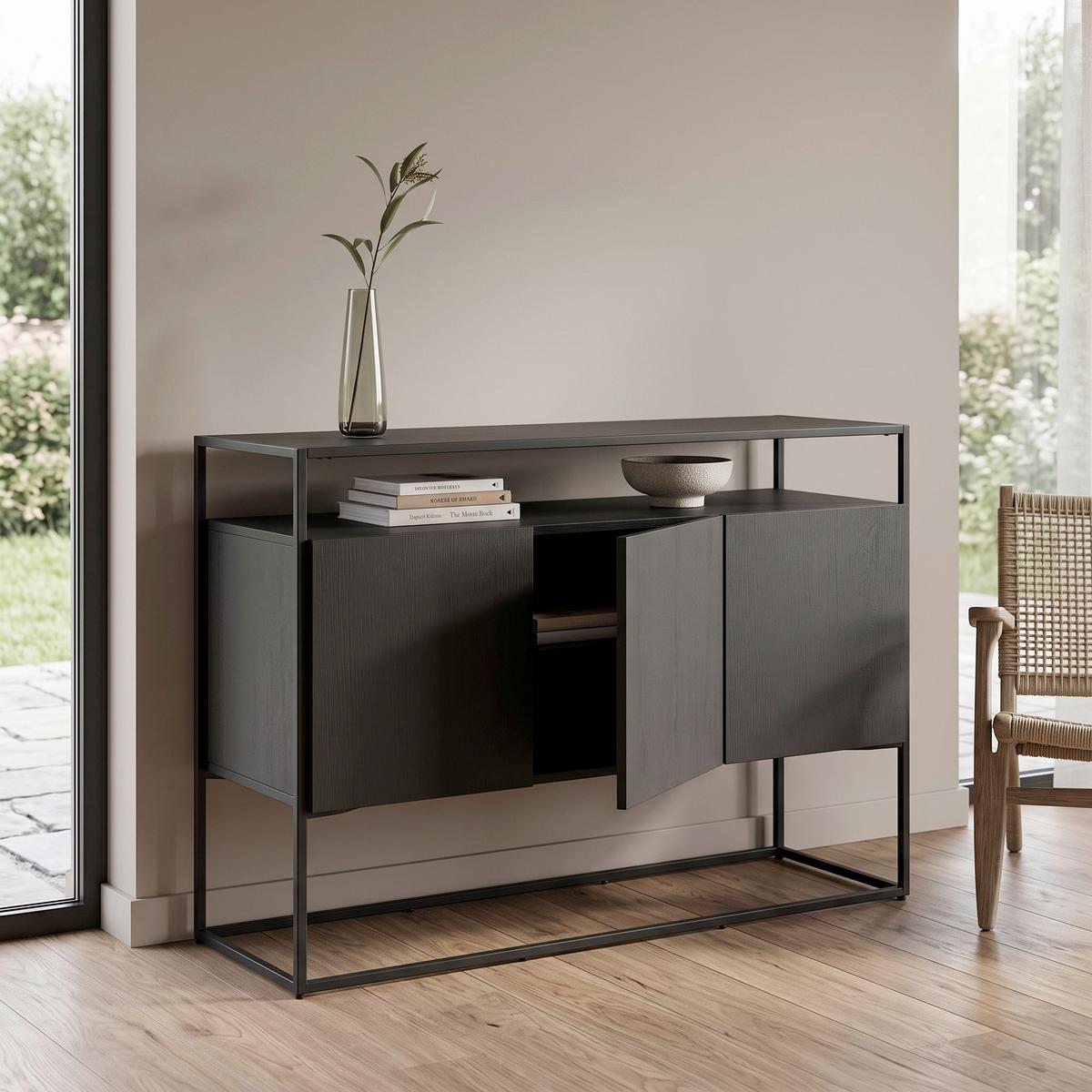 SIDEBOARD KINGSPORT - Schwarz, Design, Holz/Metall (120/80/45cm) - Livetastic