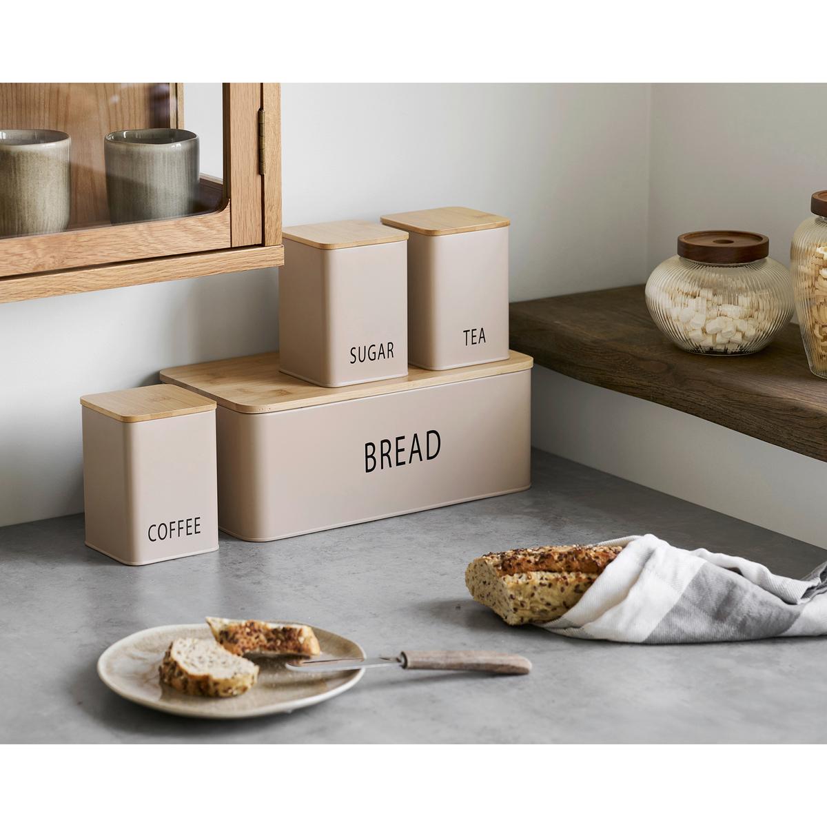 Vorratsdosenset Beige Tula Bread Box 4 -Teilig. - Beige/Naturfarben, Basics, Holz/Metall