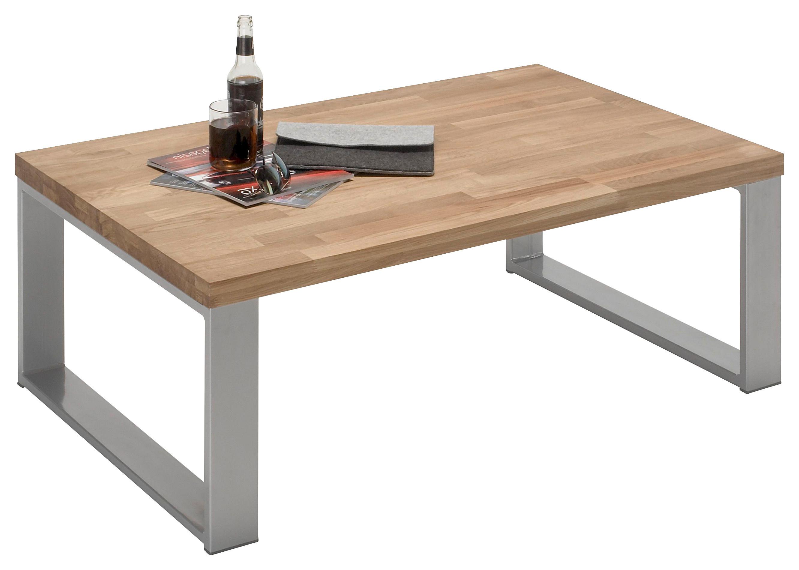 Couchtisch mit Holzplatte Leon, Eiche/Alufarben - Eichefarben/Alufarben, Design, Holz/Metall (110/70/41,5cm) - MID.YOU