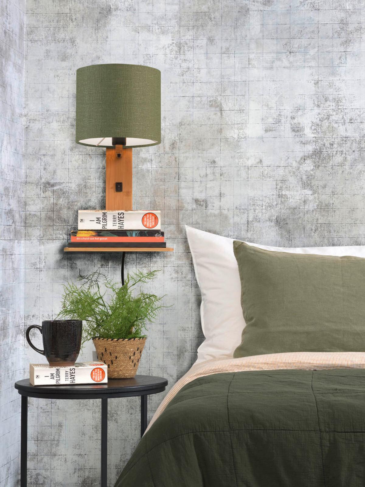 Wandleuchte Andes/w1/n/1815/gf - Naturfarben/Grün, Trend, Holz/Textil (19/24/36cm) - Good & Mojo