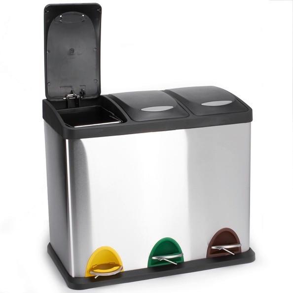 Treteimer 24l Silberfarben Metall LxBxH: 46x26,5x39,5 cm - Silberfarben/Schwarz, Basics, Kunststoff/Metall (46/26,5/39,5cm)