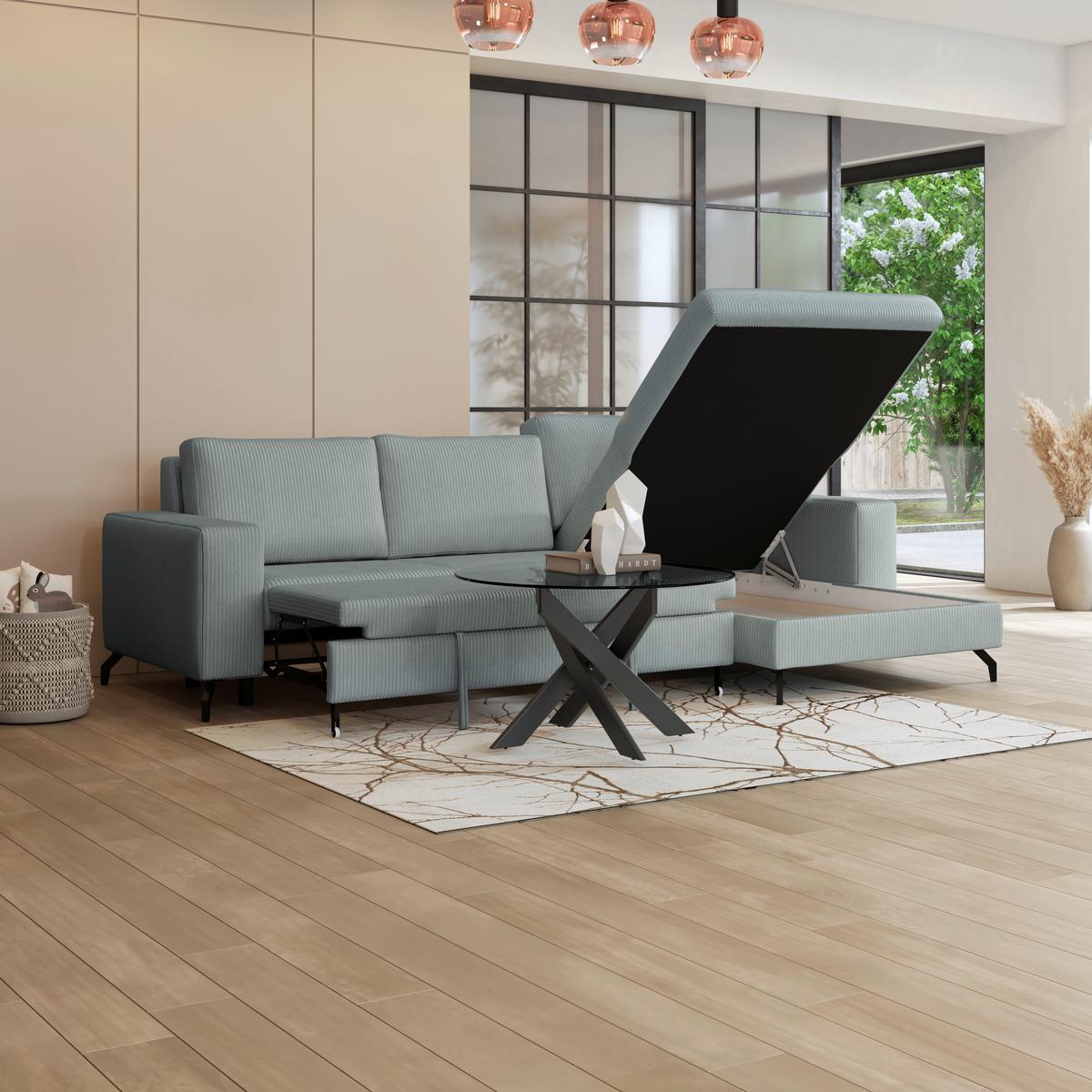 Ecksofa mit Bettkasten Cloud Salbeigrün Cord 290x178 cm - Salbeigrün, Trend, Textil (290/178cm)