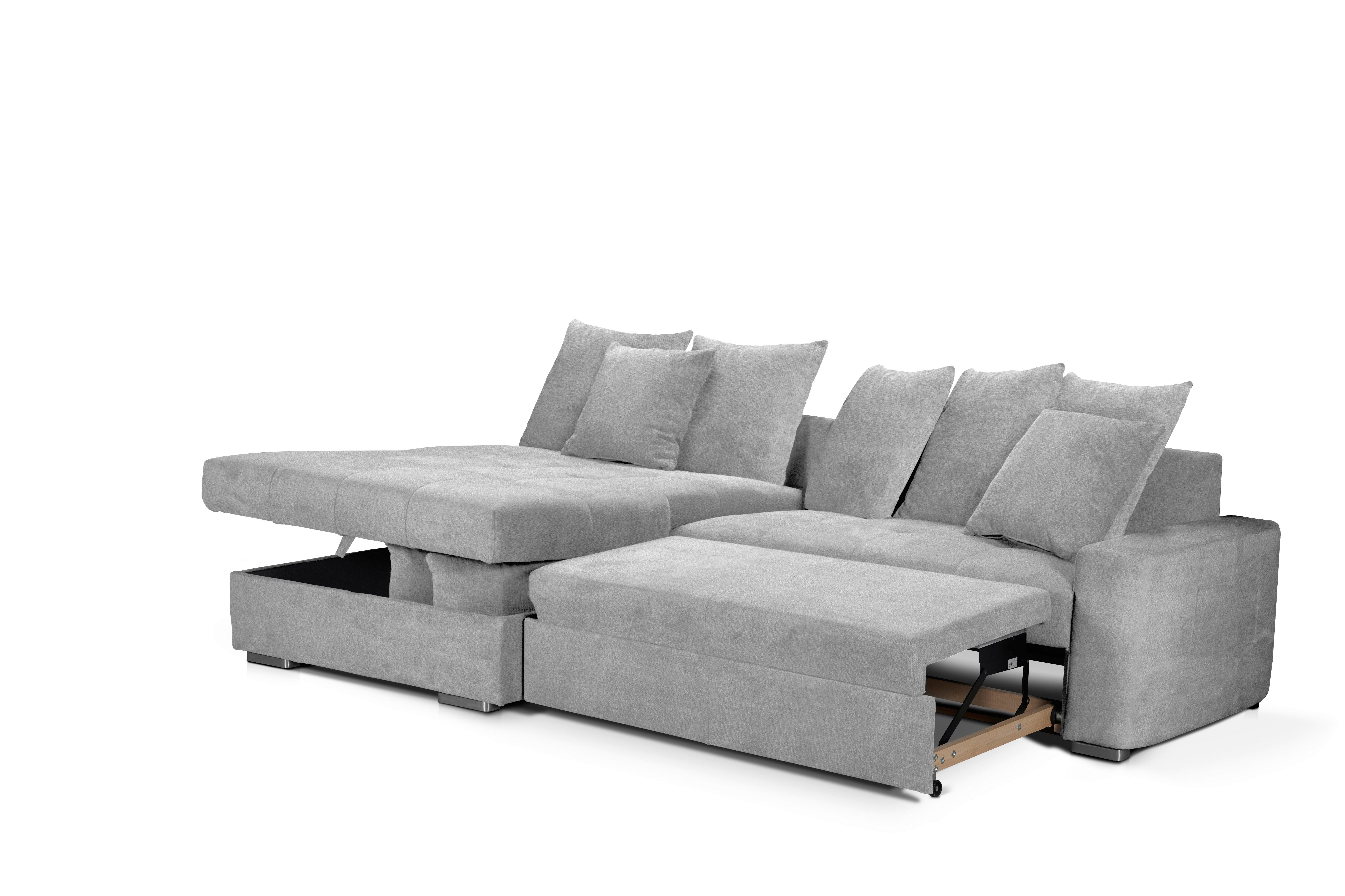 MID.YOU Ecksofa mit Schlaffunktion Salvador + Bettkasten Grau