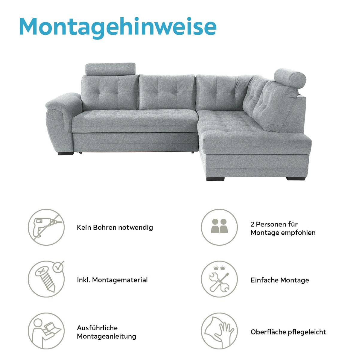 Ecksofa Mit Schlaffunktion + Bettkasten Falco, Webstoff - Dunkelbraun/Hellgrau, KONVENTIONELL, Textil (251/183cm) - Ondega
