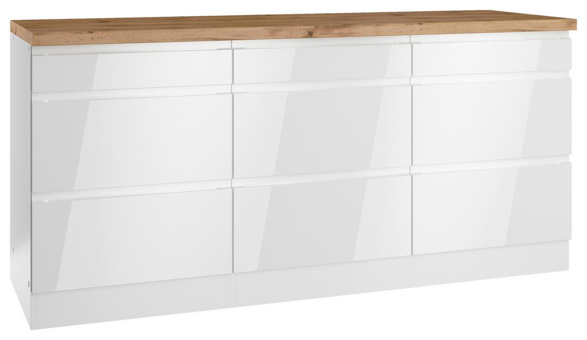 Küchenunterschrank Monza 180 Cm Weiß/eiche Dekor - Weiß Hochglanz/Eiche Wotan, LIFESTYLE, Holzwerkstoff (180/86/60cm) - Held