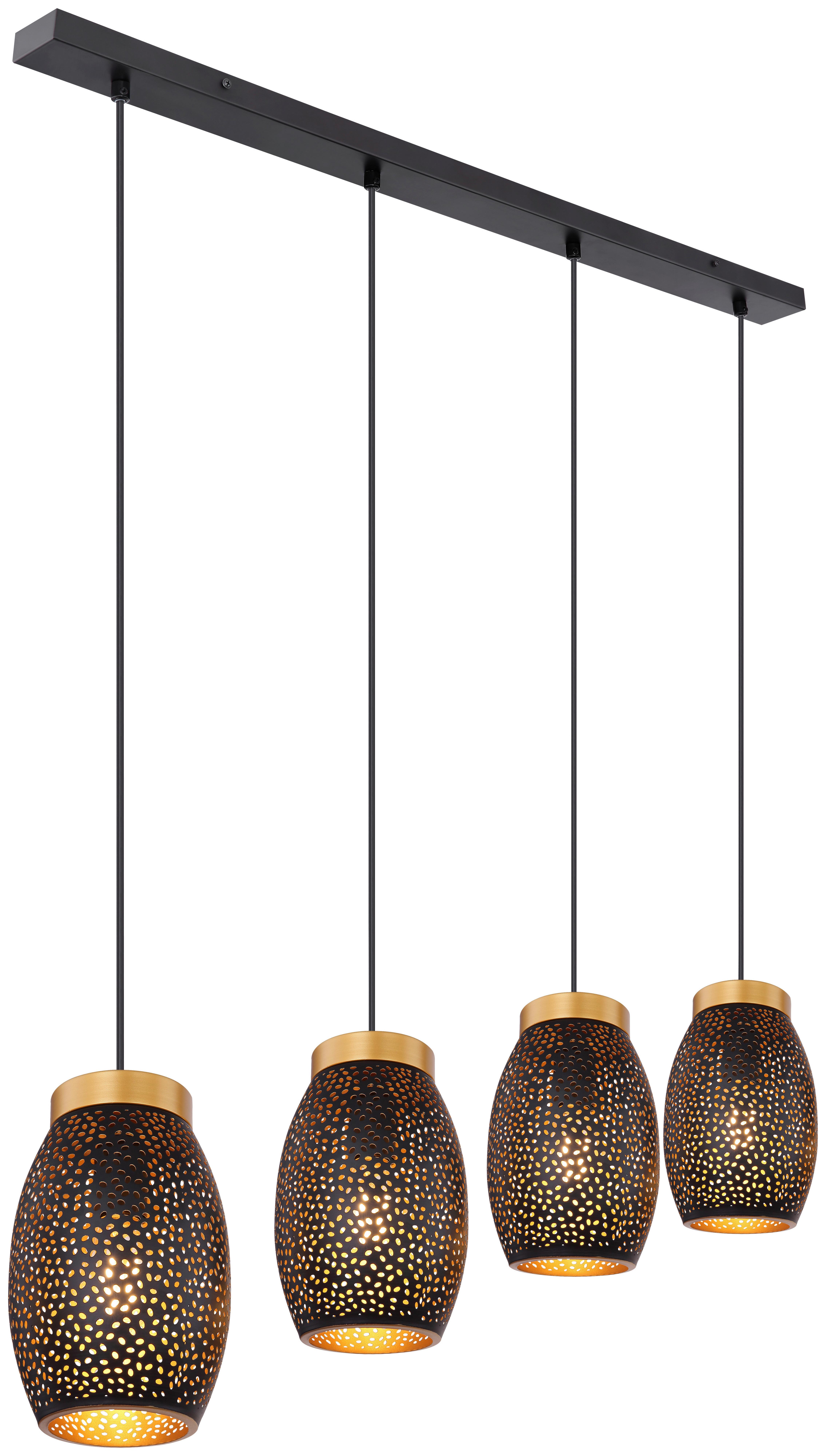 Hängeleuchte Narri H: 120 cm 4-Flammig - Goldfarben/Schwarz, Basics, Metall (90/15/120cm) - Globo