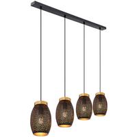 Hängeleuchte Narri H: 120 Cm 4-Flammig - Goldfarben/Schwarz, Basics, Metall (90/15/120cm) - Globo