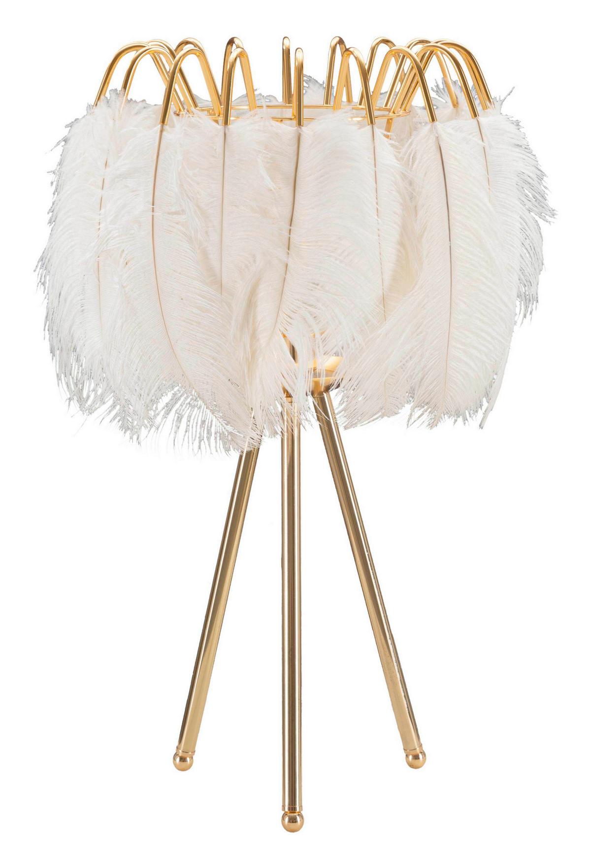 Tischleuchte Feather Stand Weiß, Goldfarben B: 40 Cm - Goldfarben/Weiß, Basics, Kunststoff/Metall (40/60/40cm)