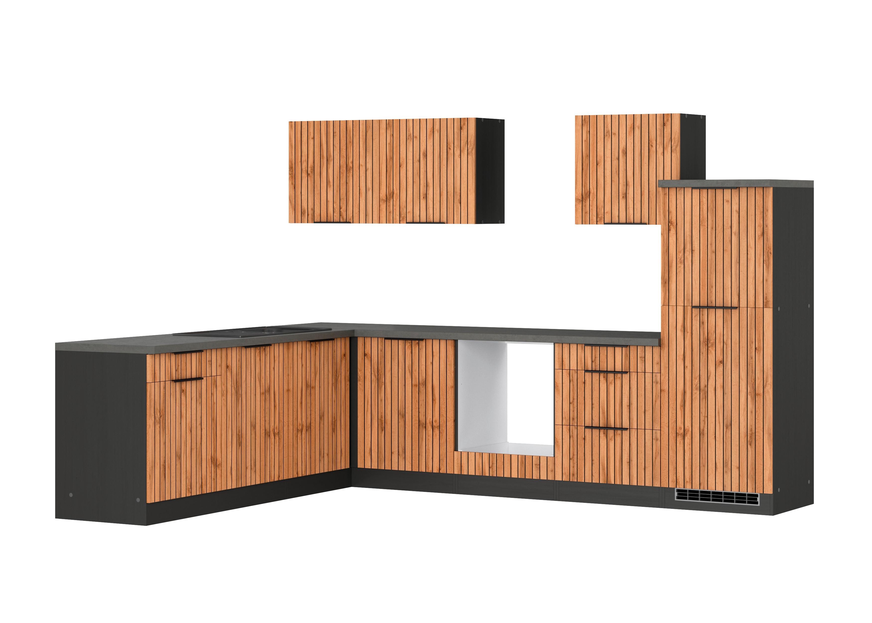 Eckküche Liverpool Graphit/ Eiche Dekor S: 300x240 cm - Schieferfarben/Eiche Wotan, Basics, Holzwerkstoff (300/240cm) - Held