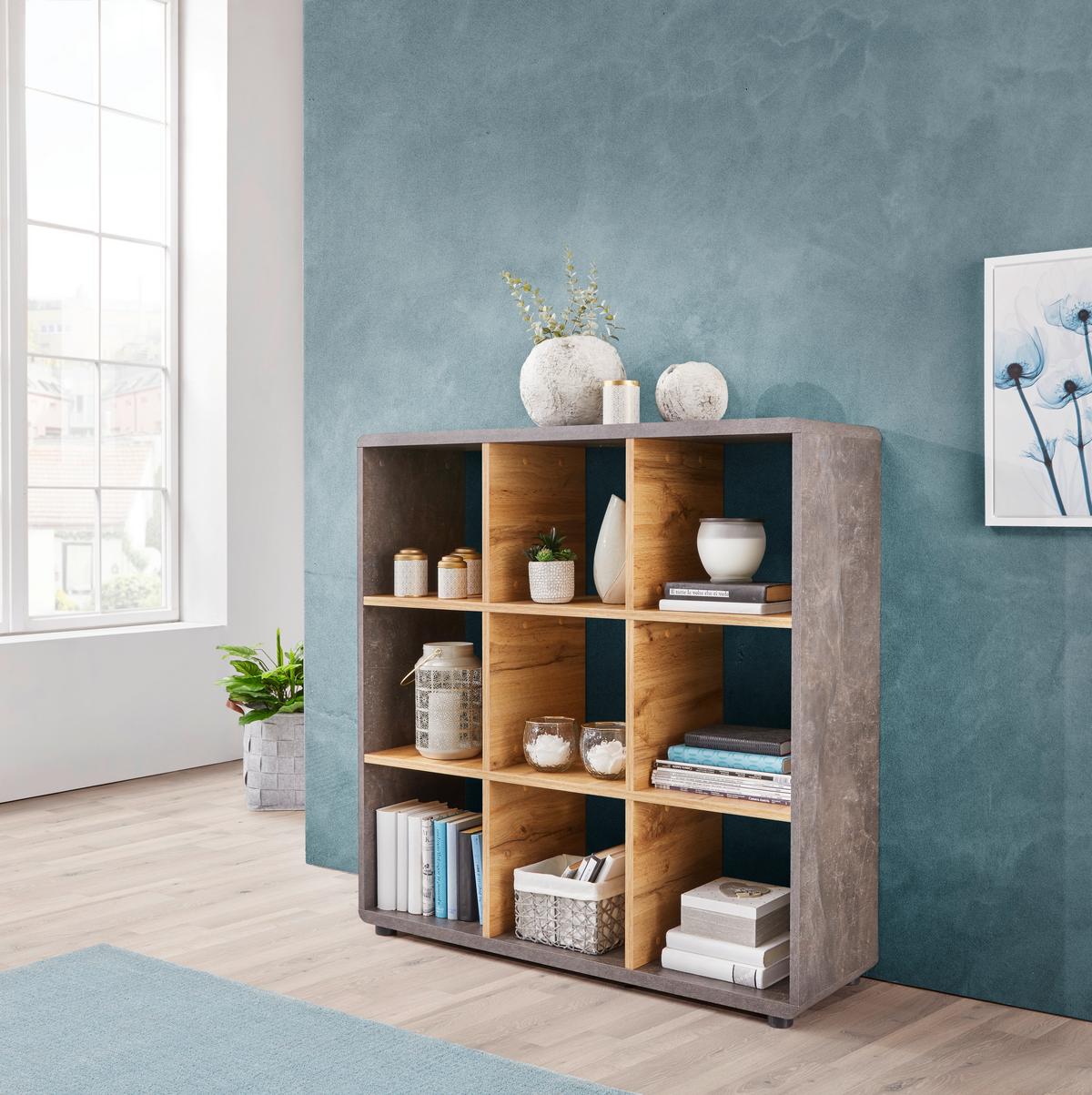 Polc Fontana - tölgyfa színű/sötétszürke, Modern, faalapú anyag (108,8/110,2/35cm)