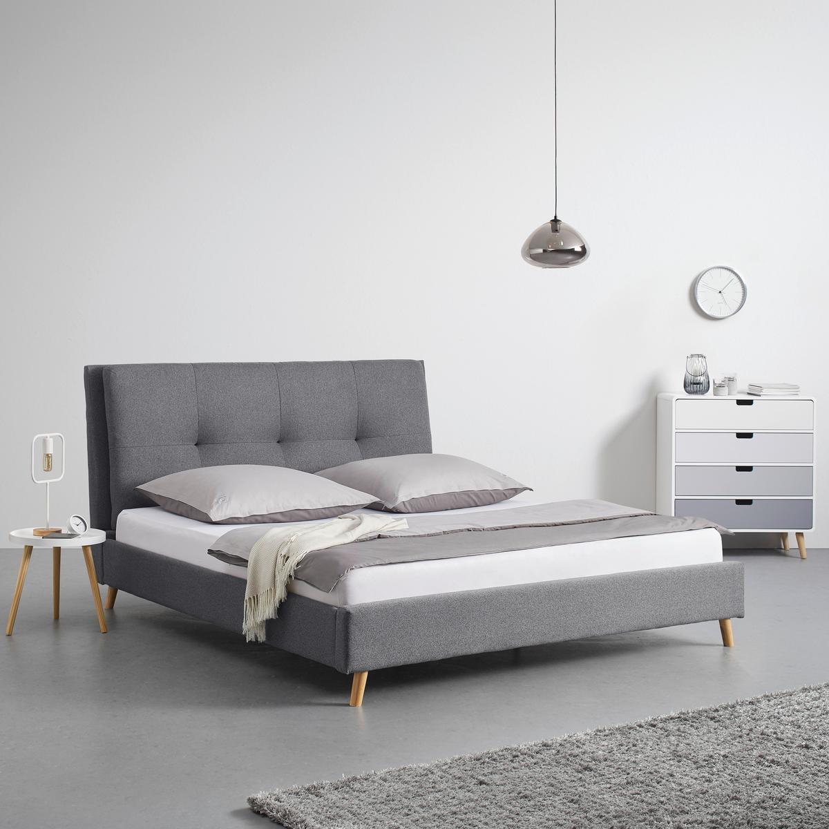 Nízka čalúnená posteľ CAMILLA 180x200 cm, sivá - sivá/prírodná farba, Modern, drevo/textil (180/200cm) - Bessagi Home