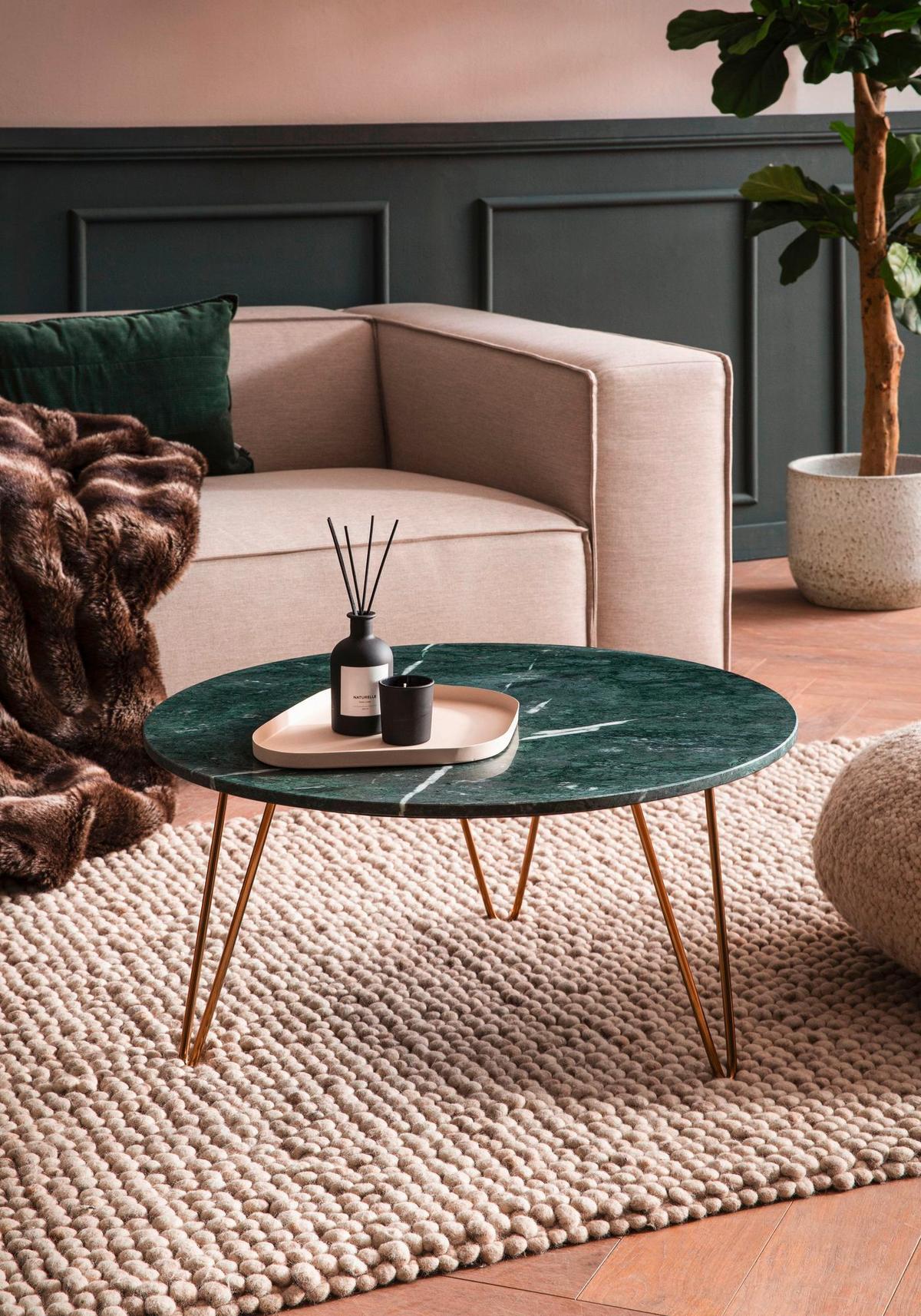 Couchtisch Grün L: 70 cm - Goldfarben/Grün, Design, Stein/Metall (70/70/35cm) - Livetastic