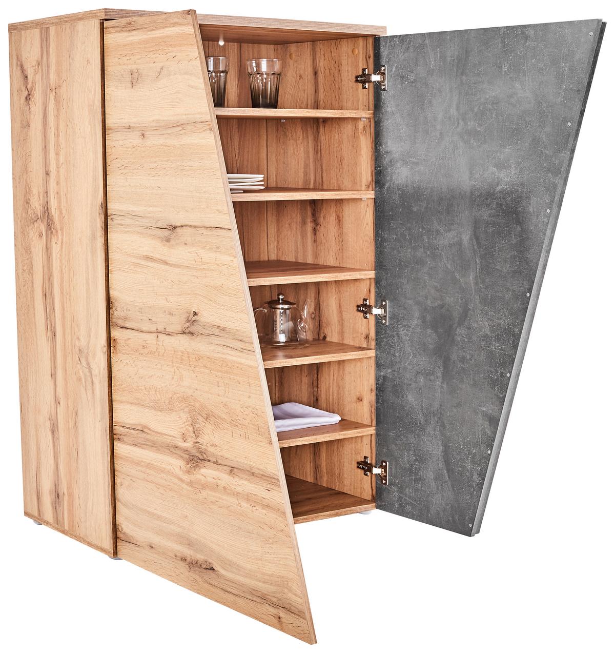 Kommode B 90cm Venedig, Wotan Eiche/beton Dekor - Eichefarben/Schwarz, MODERN, Holzwerkstoff (90/121,5/40cm)