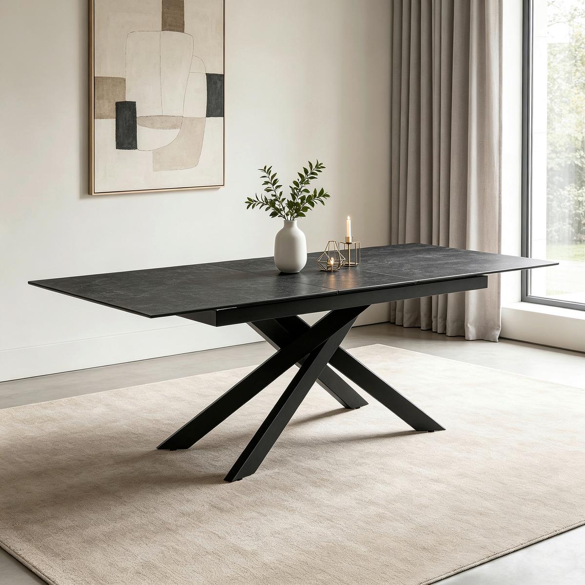 Esstisch Lotus Grau/Schwarz L: 168-210 cm - Schwarz/Grau, MODERN, Glas/Keramik (168-210/90/76cm) - P & B
