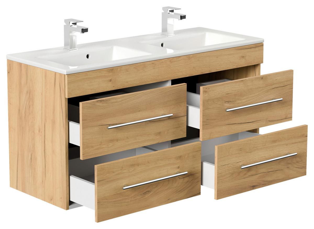 WASCHTISCHKOMBI Homeline, Eichefarben B: 120cm - Eichefarben/Weiß, Basics, Keramik/Holzwerkstoff (120cm) - MID.YOU