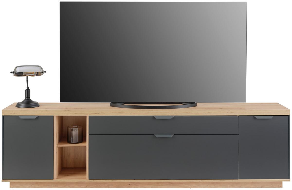 Wohnwand Jake Anthrazit/ Eiche Artisan Dekor B: 378,1cm - Anthrazit/Eiche Artisan, Trend, Glas/Holzwerkstoff (378,1/137/38cm)