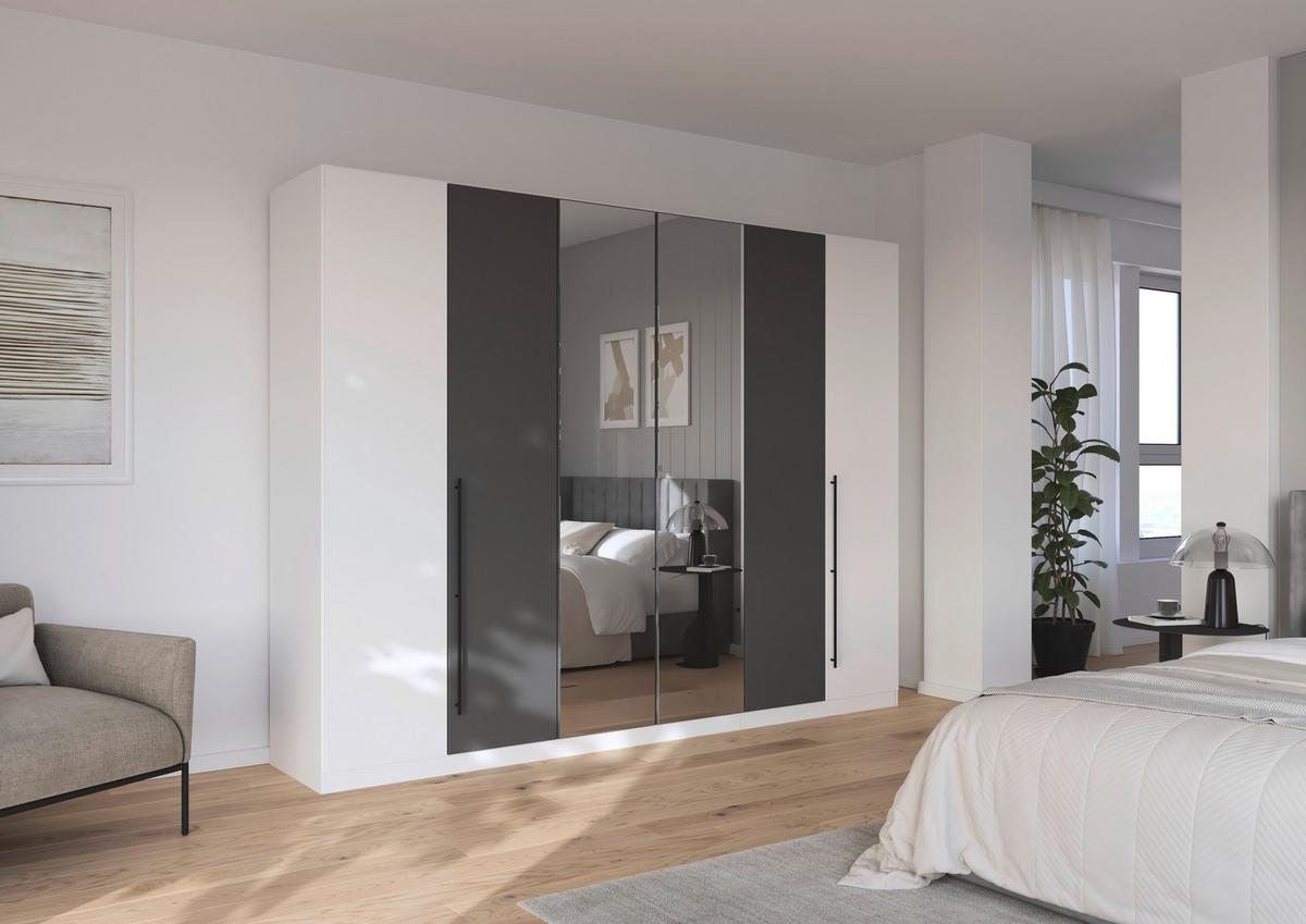 Kleiderschrank Safari mit Spiegel B: 271 cm - Weiß/Grau, KONVENTIONELL, Holzwerkstoff (271/210/54cm)