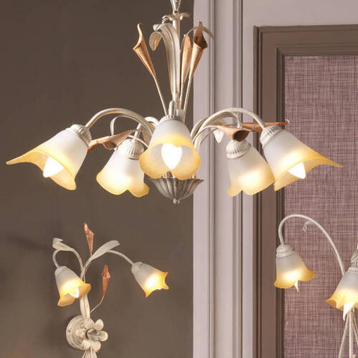 Kronleuchter 4722/5 - Weiß, Natur, Glas/Metall (70/100cm)