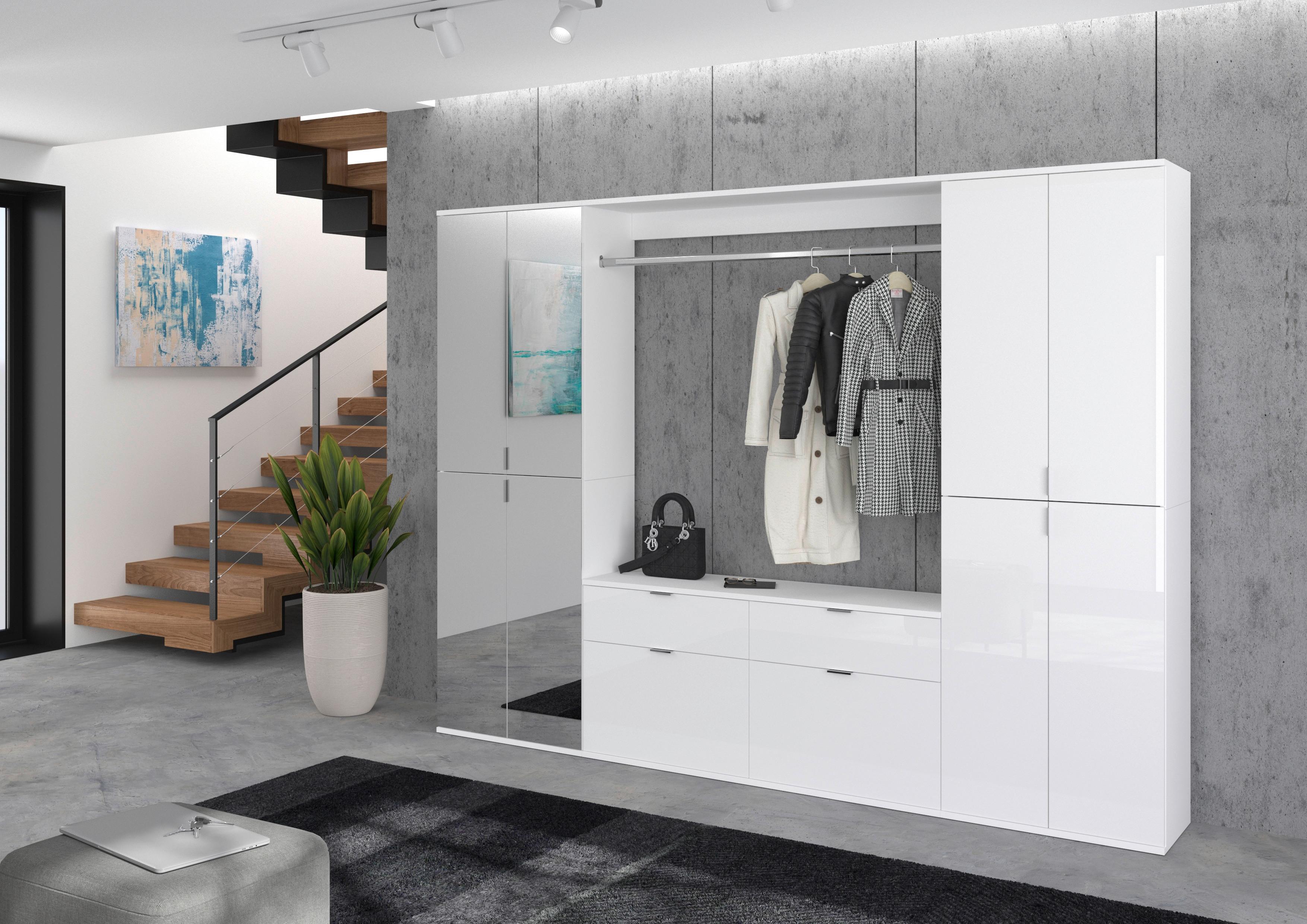 Mehrzweckschrank Projekt X Weiß Dekor BxH 61x193 cm - Weiß Hochglanz/Schwarz, MODERN, Holzwerkstoff (65/193/37cm) - MID.YOU