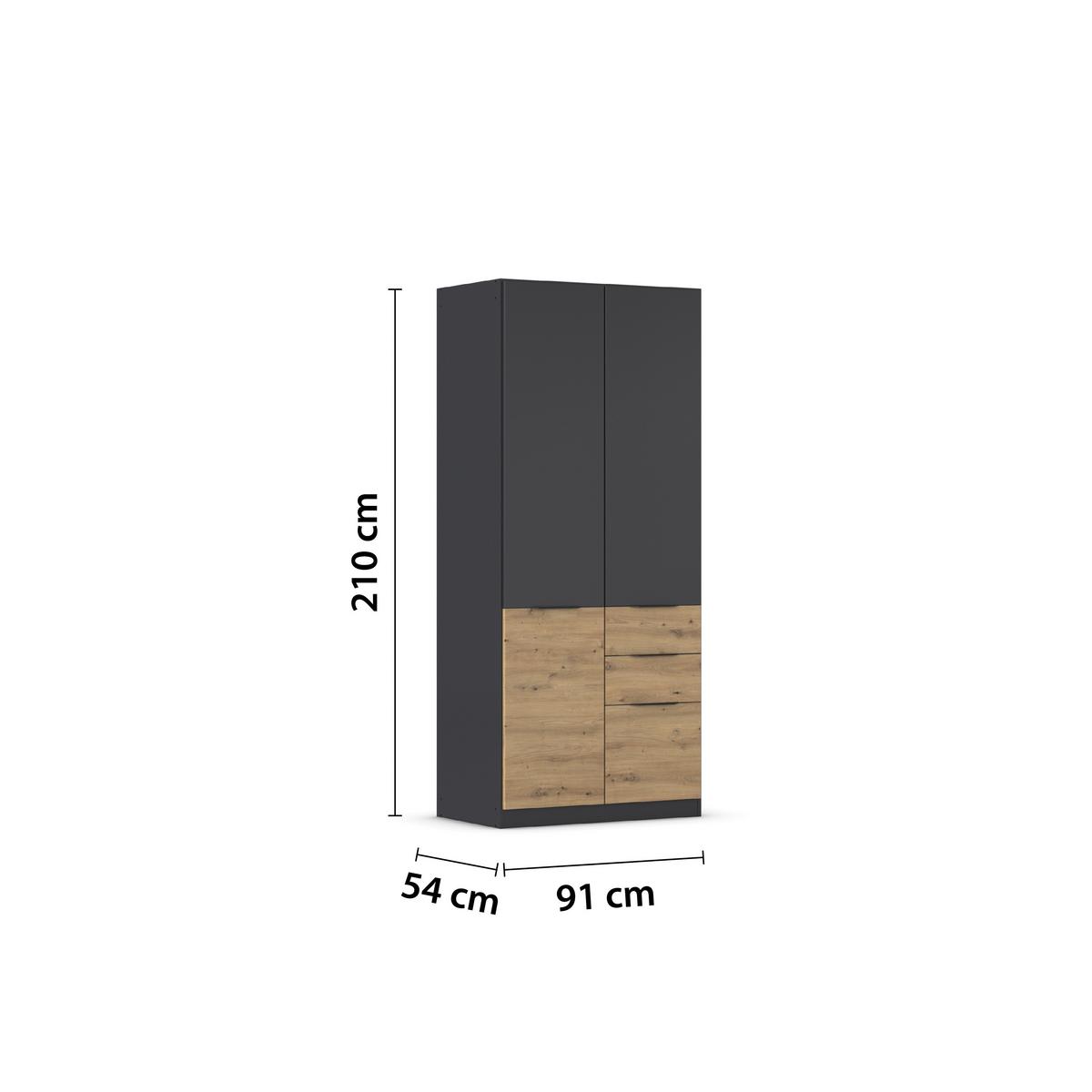 Drehtürenschrank Mit Schubladen  91cm Max-Extra - Eiche Artisan/Grau, KONVENTIONELL, Holzwerkstoff (91/210/54cm) - James Wood