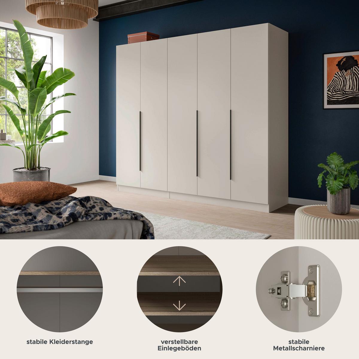 DREHTÜRENSCHRANK Kopenhagen Kaschmir B: 200cm - Kaschmir, MODERN, Holzwerkstoff (200/181/52cm) - Livetastic