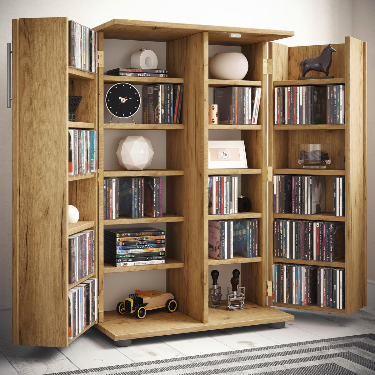 CD-Regal Engalo Eiche Dekor B: 60 cm - Honigeiche/Schwarz, Design, Holzwerkstoff (60/93/31cm) - MID.YOU