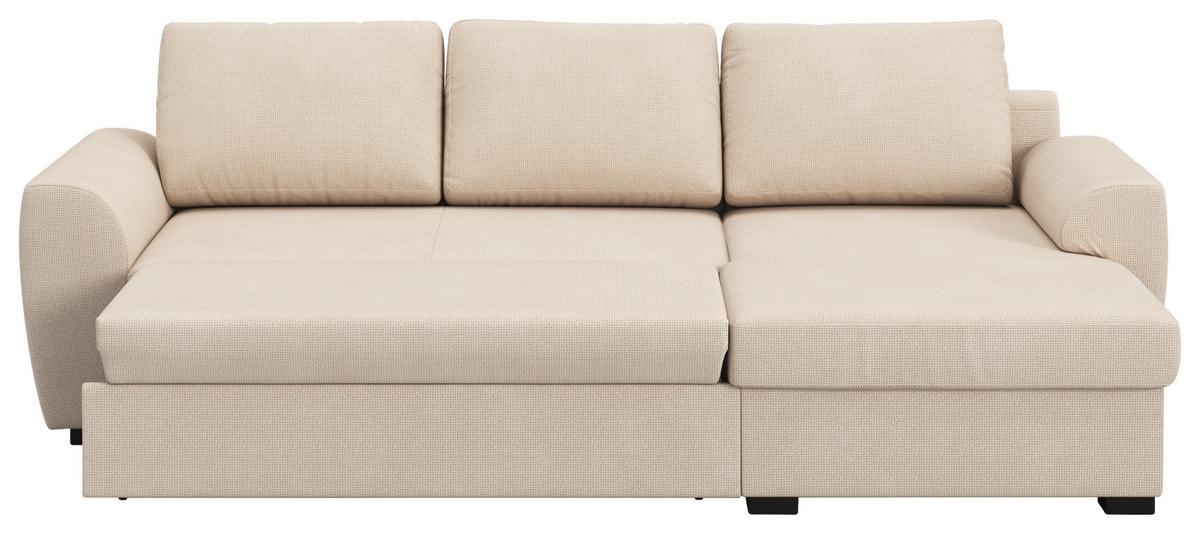 Ecksofa mit Bettfunktion Mikrofaser natur, B: 253cm - Schwarz/Naturfarben, Trend, Textil (253/154cm) - MID.YOU